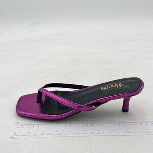 Wansseny Purple Thong Open Toe Mid Heel Flip Flops Slip on Mules Summer Sandals